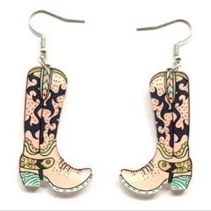 🆕WESTERN BOOT EARRINGS! LIGHTWEIGHT, DANGLE! COLORS: CREAM, PINK, GREEN & BLACK